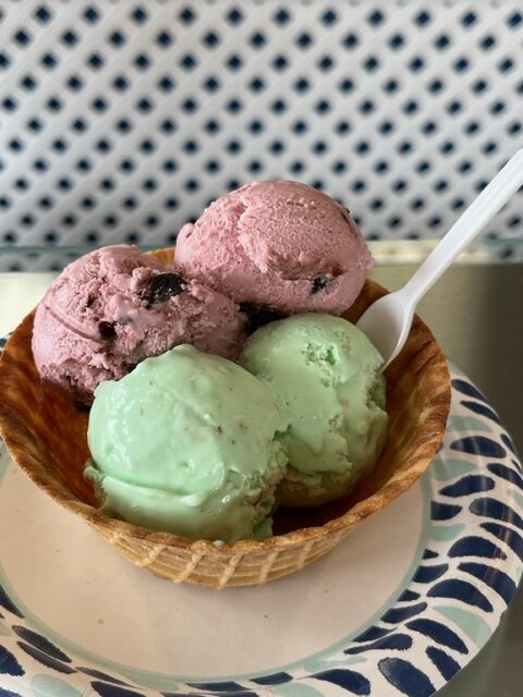 A tasty display of four scoops of ice cream